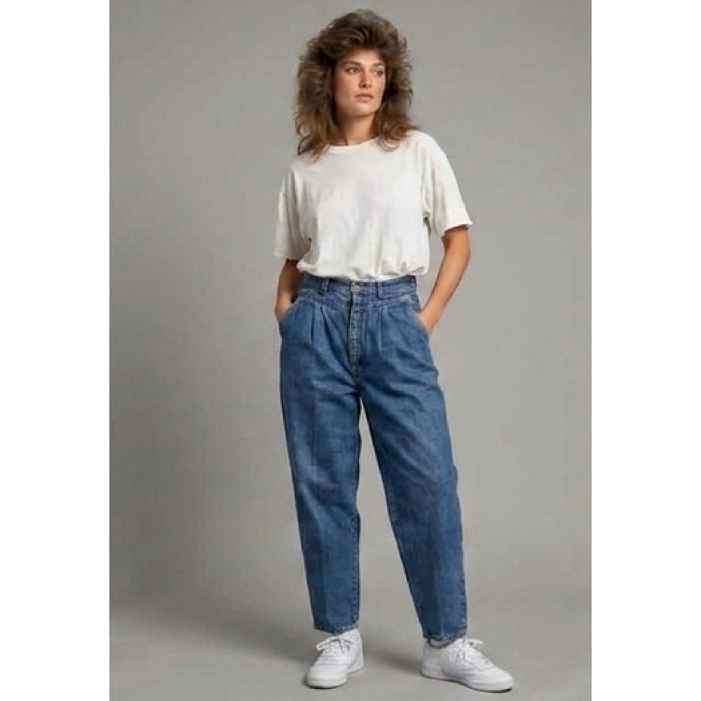 VTG 80s 90s High Rise Pleated Mom Jeans 29 8 M Blue Denim Retro USA Iconic Fit